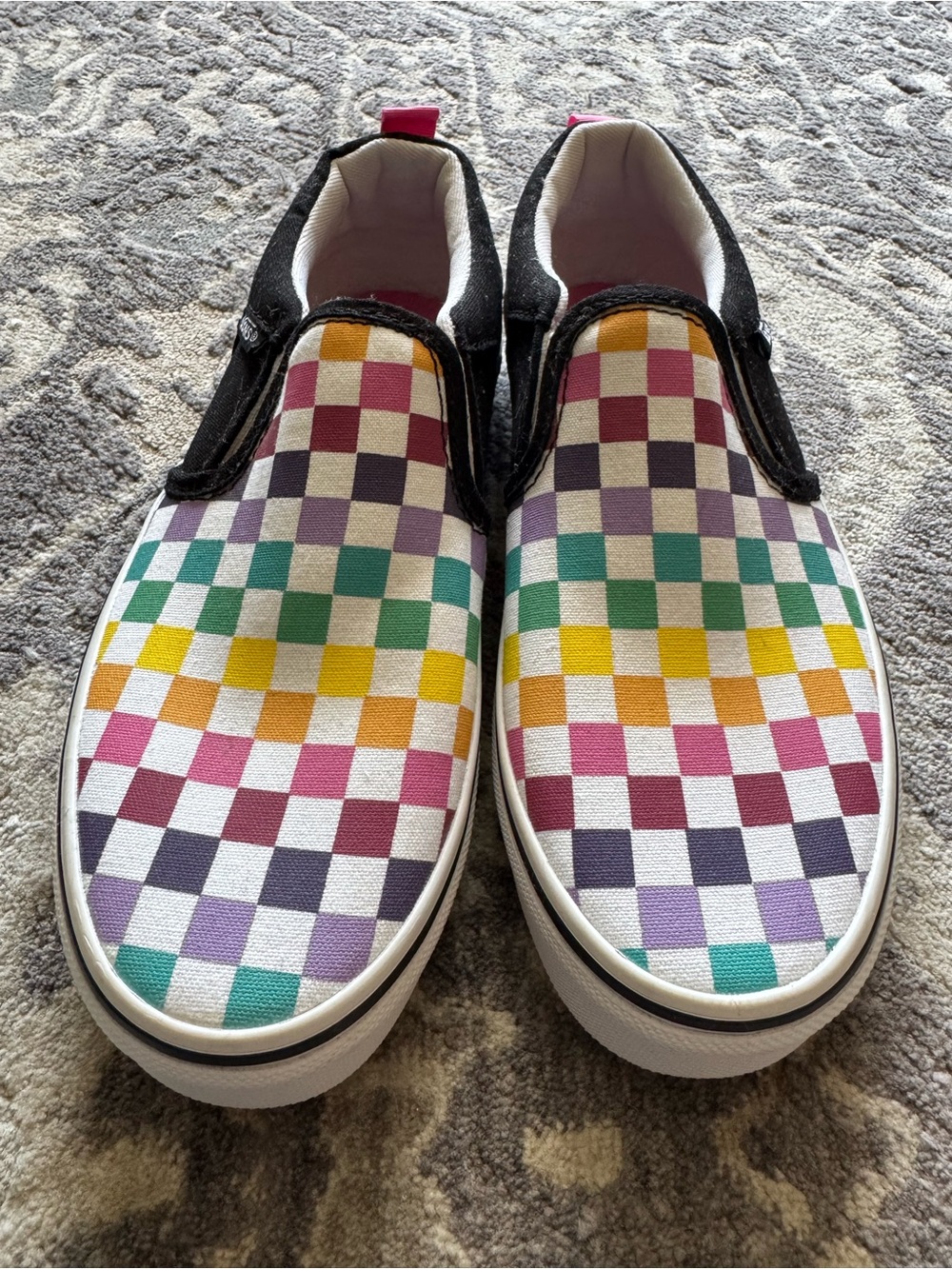 Vans Kids Slip-On Checkerboard Canvas Shoes in Multicolor Rainbow